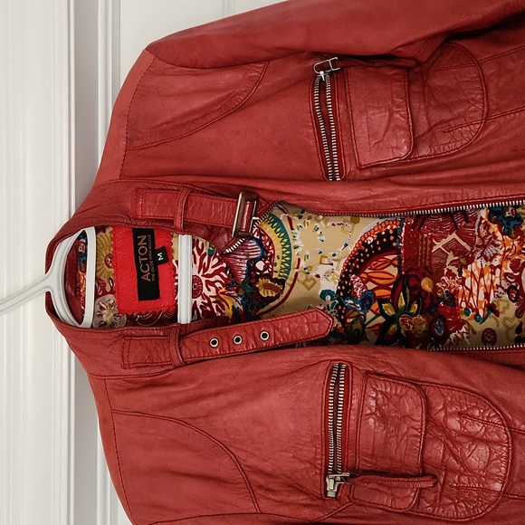Acton Olde Hyde House Red Leather Jacket. Women's. Size M. - Picture 2 of 5